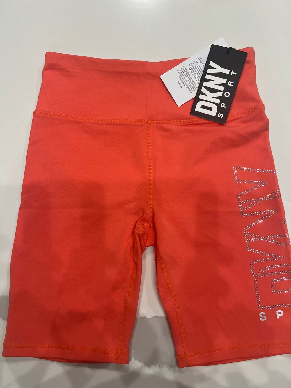 DKNY Coral Sparkle Logo Bike Shorts